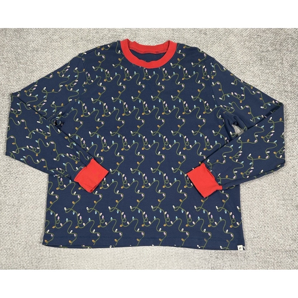 Pact Organic Pajama Top Extra Large Womens‎ Blue Holiday Lights Cotton Festive